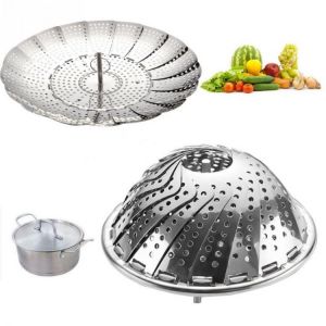 megadeal צעצועים Folding Dish Steam Stainless Steel Food Steamer Basket Mesh Vegetable Cooker Steamer Expandable Pannen Kitchen Tool